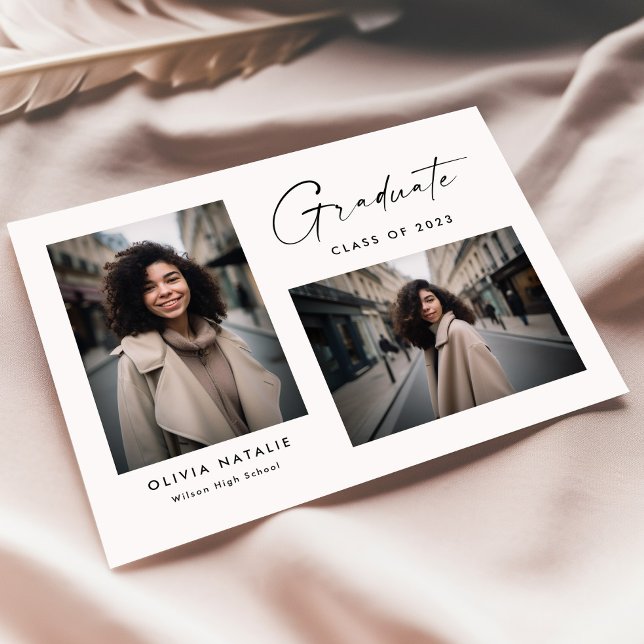 Modern Delicate Script With Two Photos Graduation Announcement (Creator Uploaded)