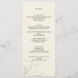 Modern Delicate Soft Eggshell Floral Wedding Menu