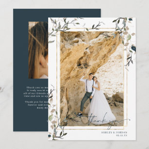 Modern Delicate Spring Greenery Wedding Thank You Card