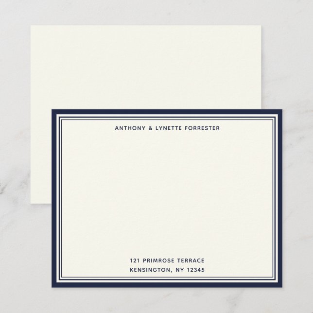 Modern Denim Blue Border Name & Address Note Card (Front/Back)