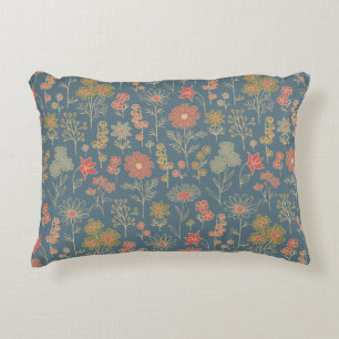 Modern Denim Blue & Coral Floral Decorative Cushion