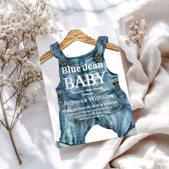 Modern Denim Blue Jean Baby Boy Baby Shower Invitation (Creator Uploaded)