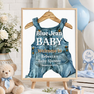 Modern Denim Blue Jean Baby Boy Baby Shower Poster