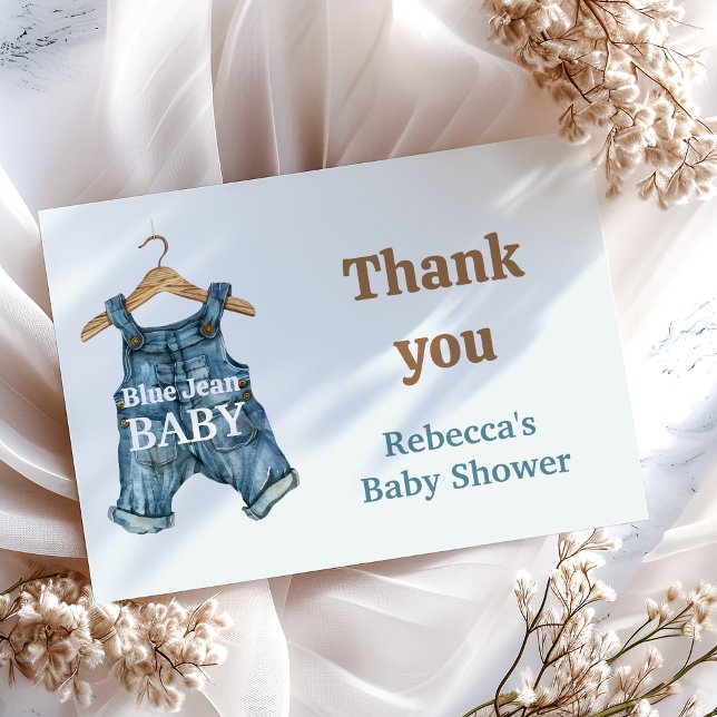 Modern Denim Blue Jean Baby Boy Baby Shower Thank You Card (Creator Uploaded)