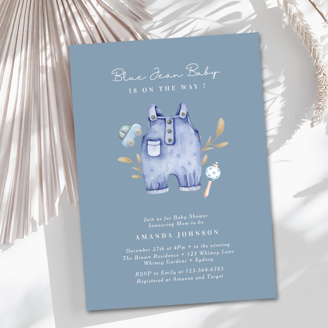 Modern Denim Blue Jean Baby Shower  Invitation (Creator Uploaded)