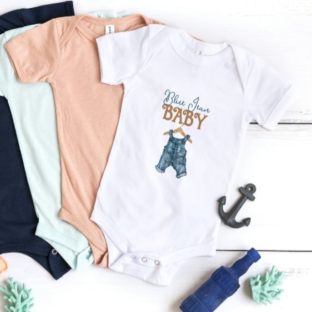 Modern Denim Boy Blue Jean Baby Shower Bodysuit (Creator Uploaded)