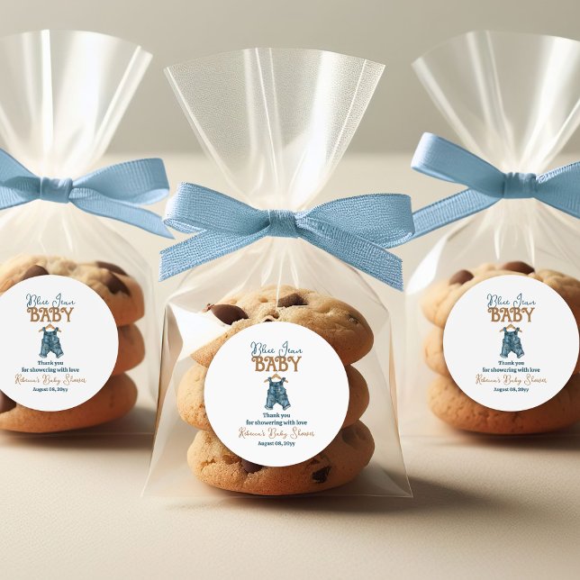 Modern Denim Boy Blue Jean Baby Shower Classic Round Sticker (Creator Uploaded)