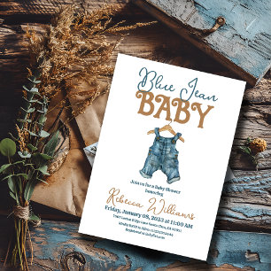 Modern Denim Boy Blue Jean Baby Shower Invitation