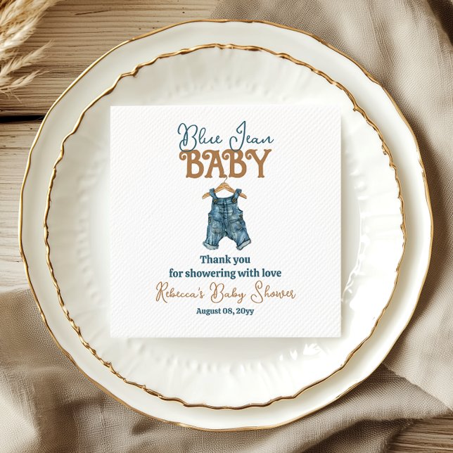 Modern Denim Boy Blue Jean Baby Shower Napkin (Creator Uploaded)