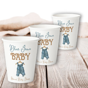 Modern Denim Boy Blue Jean Baby Shower Paper Cups