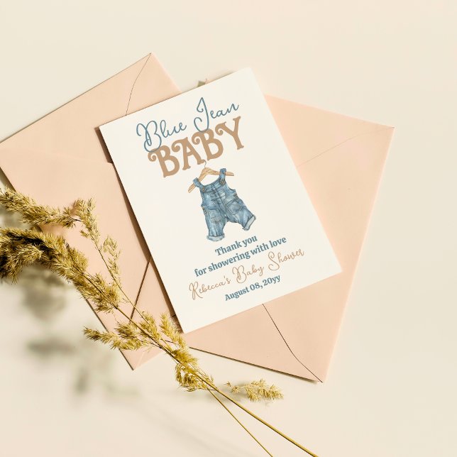 Modern Denim Boy Blue Jean Baby Shower Thank You Card (Creator Uploaded)