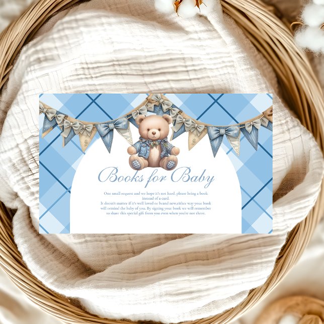 Modern Denim Teddy Bear Baby Shower Diapper Raffle Enclosure Card (Creator Uploaded)