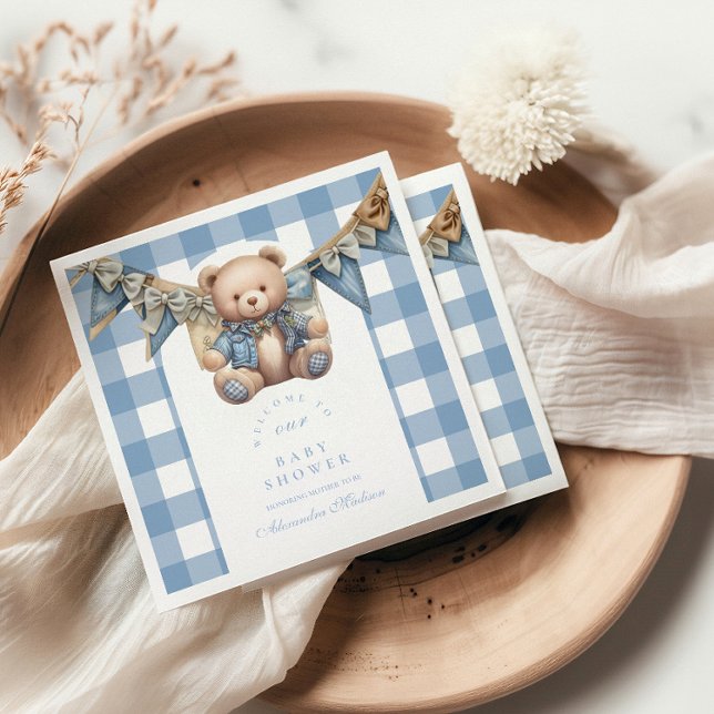 Modern Denim Teddy Bear Baby Shower Napkin (Creator Uploaded)