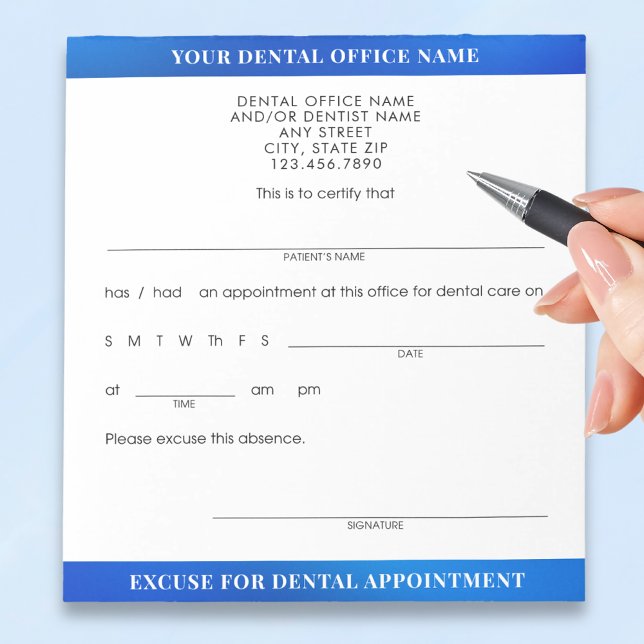 Modern Dental Appointment Excuse Slip Blue Notepad (Creator Uploaded)