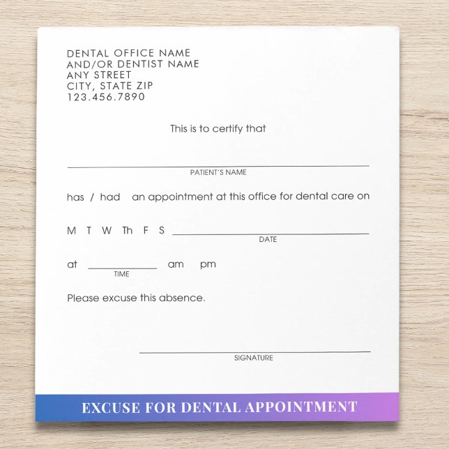 Modern Dental Appointment Excuse Slip Custom Notepad (Creator Uploaded)