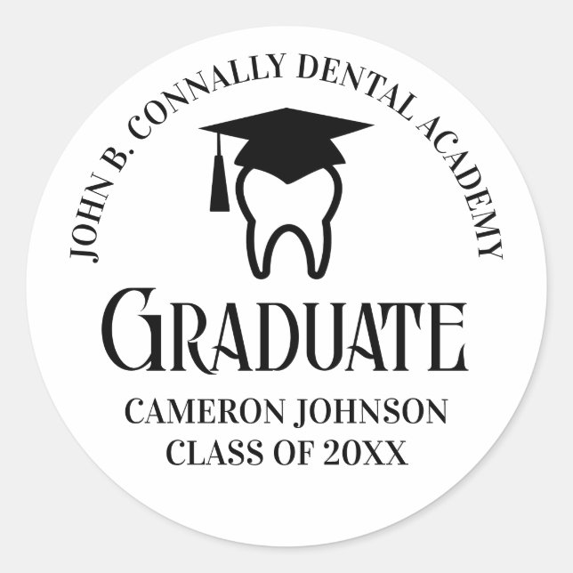 Modern Dental School Graduation Party Personalised Classic Round Sticker (Front)