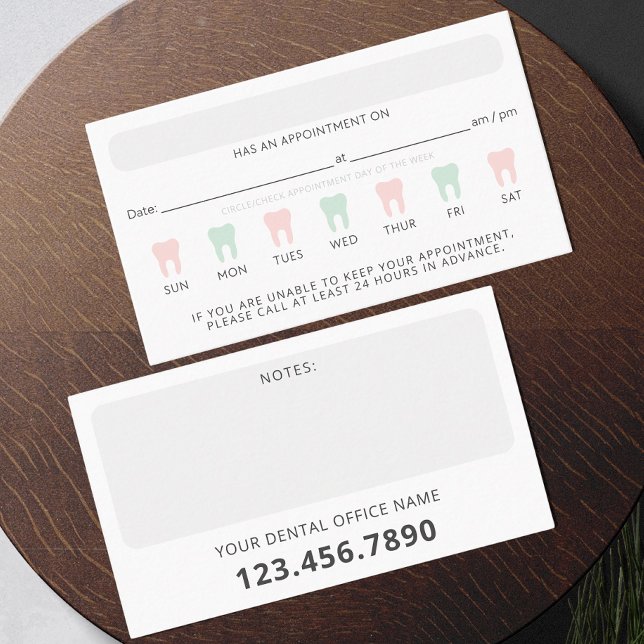 Modern Dental Tooth Appointment Reminder Note Card (Creator Uploaded)