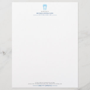 Modern Dentist Blue Tooth Logo Dental Custom Letterhead