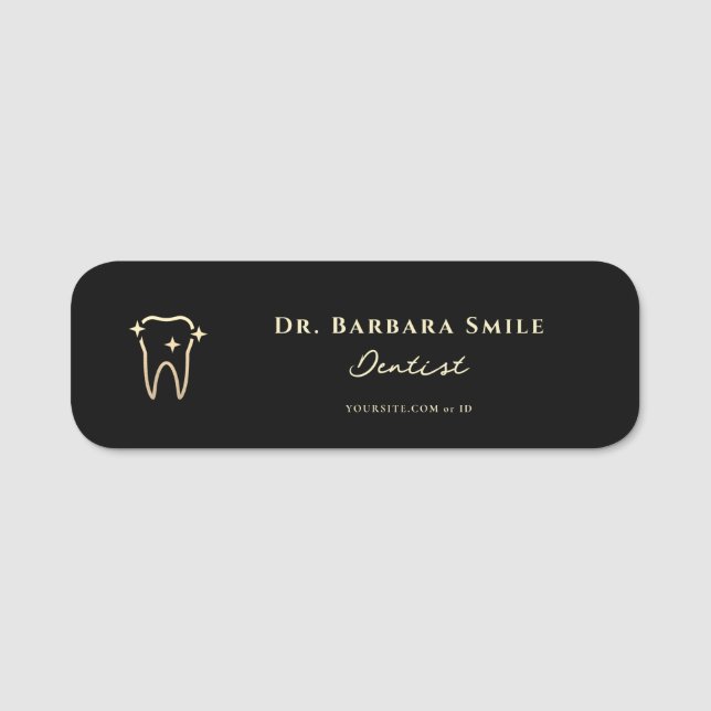 MODERN DENTIST DENTAL BLACK GOLD ORTHODONTIST NAME TAG (Front)