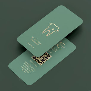 Modern Dentist Dental Dusty Teal Gold Tooth   Business Card