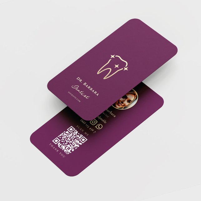 MODERN DENTIST ORTHODONTIST LUXURY PURPLE GOLD BUSINESS CARD (Creator Uploaded)