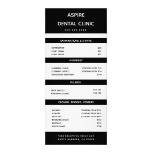 Modern Dentist Orthodontist Price list Black Rack Card