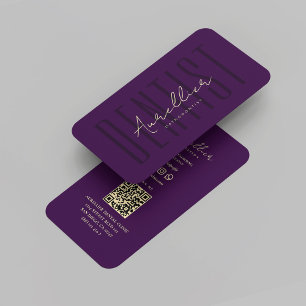 Modern Dentist Purple Gold Monogram Orthodontist Business Card