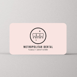 Modern Dentist Teeth Black Logo on Pink Business Card