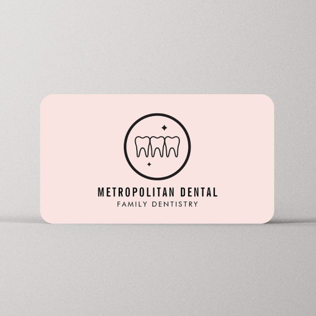 Modern Dentist Teeth Black Logo on Pink Business Card (Creator Uploaded)