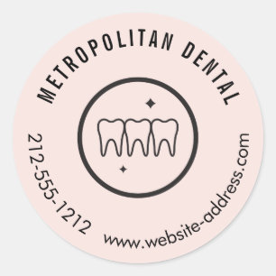 Modern Dentist Teeth Black Logo Pink Classic Round Sticker