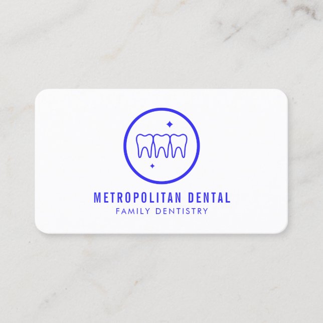 Modern Dentist Teeth Blue Logo Business Card (Front)