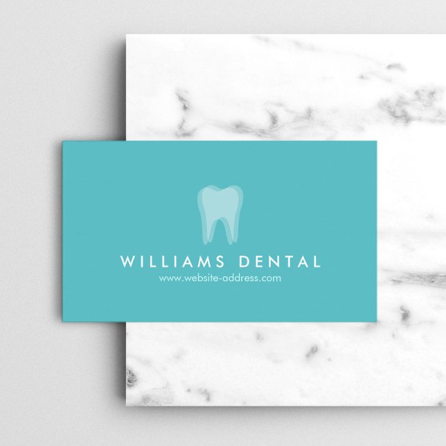 Modern Dentist Tooth Logo on Aqua Blue Business Card (Creator Uploaded)