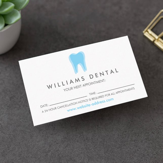 Modern Dentist Tooth Logo on White Appointment Business Card (Creator Uploaded)