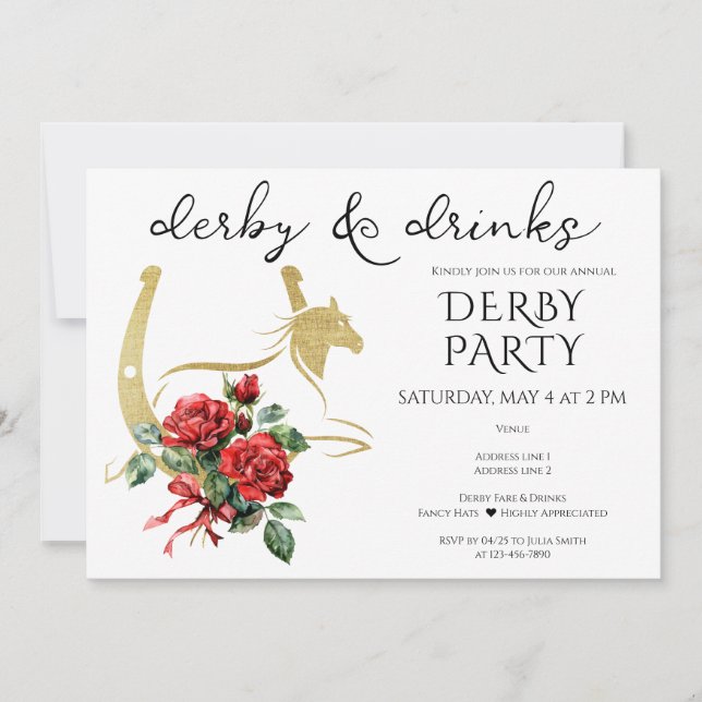 Modern Derby & Drinks Party Race Horse Equestrian Invitation (Front)