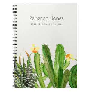 MODERN DESERT CACTUS FLORAL GARDEN WATERCOLOR NOTEBOOK