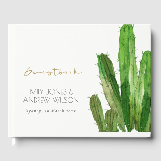 MODERN DESERT CACTUS FOLIAGE WATERCOLOR WEDDING GUEST BOOK (Front)