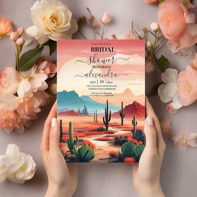 Modern Desert Cactus Landscape Wedding Invitation (Creator Uploaded)