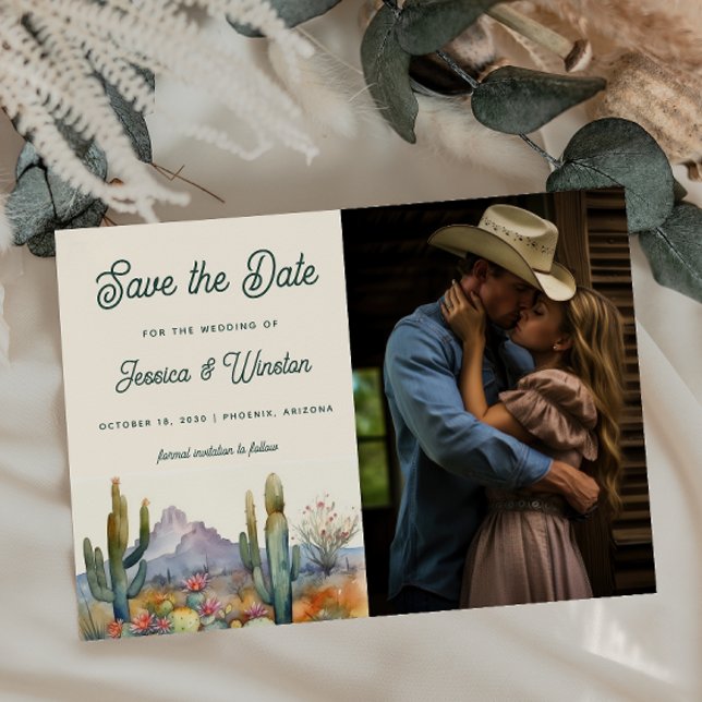 Modern Desert Cactus Photo Save the Date  Postcard (Creator Uploaded)