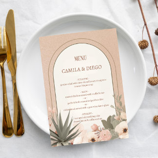 Modern Desert Flowers Botanical Elegant Wedding Menu
