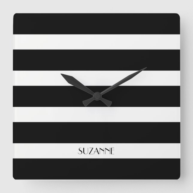 Modern Design Black And White Stripes Pattern Square Wall Clock (Front)