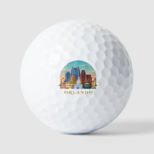 Modern design featuring a retro skyline golf balls