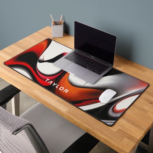 Modern Design Liquid Shapes, Red Black Grey, Name Desk Mat (Office 2)