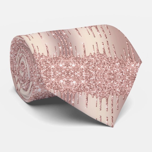 Modern Design Neck Tie Rose Blush Glitter Drips (Rolled)