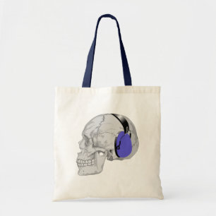 MODERN DESIGN OF A SKULL WITH BLUE HEADPHONES TOTE BAG
