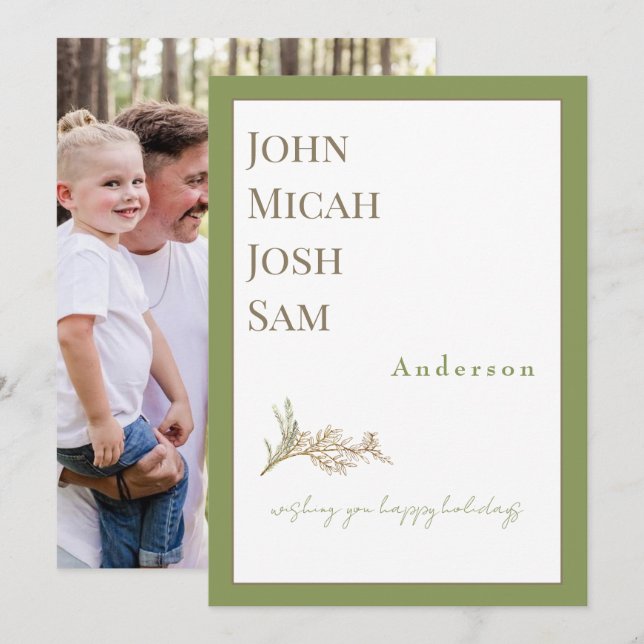 Modern Design Photo Moss Green Happy Holidays Holiday Card (Front/Back)
