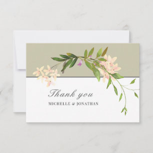 Modern Design Pink Garden Flowers Greenery Wedding Thank You Card