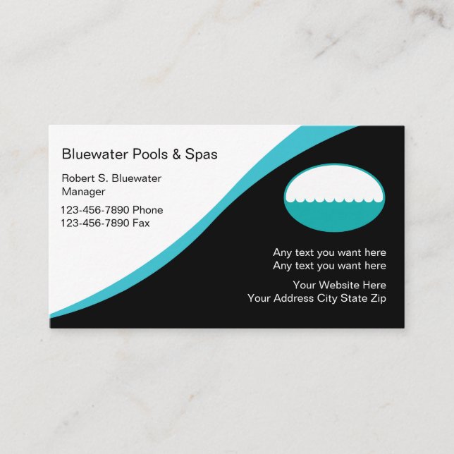 Modern Design Pool And Spa Design Business Card (Front)