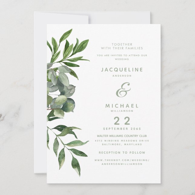Modern Design Watercolor Foliage Wedding  Invitation (Front)