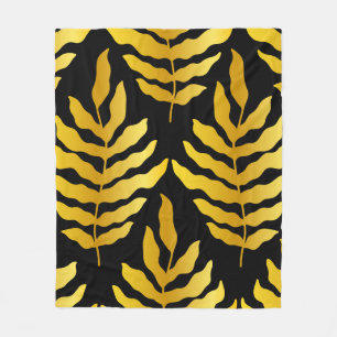 Modern design with leaves. Tropical leaves of gold Fleece Blanket