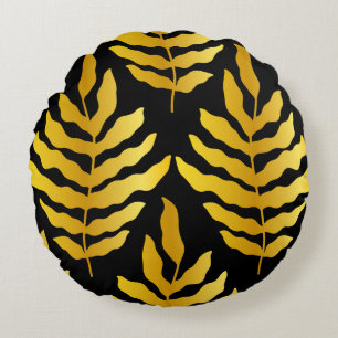 Modern design with leaves. Tropical leaves of gold Round Cushion